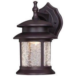 LED Wall Lantern, Outdoor, Oil-Rubbed Bronze With Crackled Glass, 9-Watt.