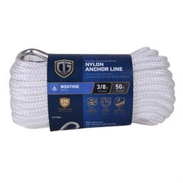 Anchor Rope, Double Diamond Braided, White, 3/8-In. x 50-Ft.