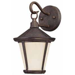 LED Victorian Wall Light Fixture, Bronze with Amber Frosted Glass