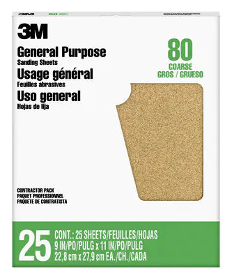 3M™ Aluminum Oxide Sandpaper 99405NA-M, 9 in x 11 in, 80 grit (9