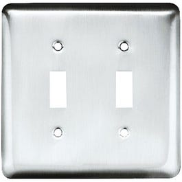 Toggle Wall Plate, 2-Gang, Stamped, Round, Polished Chrome Steel