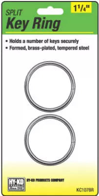 Hy-ko Products Company 1 1/4 Brass split key rings / 2 per card