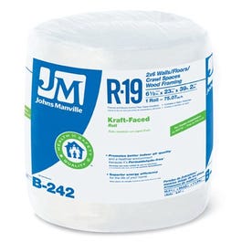 R19 Kraft Faced Fiberglass, 75.07-Sq.-Ft. Coverage, 6.5 x 23-In. x 39' 2 Roll