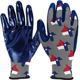 Work Gloves, Nitrile Palm, Knit, Texas Flag Pattern, Men's Large