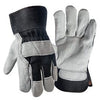Work Gloves, Pigskin Leather Palm, Cotton Back, Men's Large