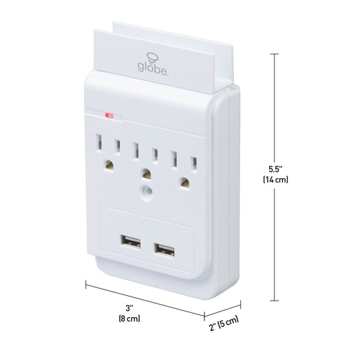 Globe Electric 3-Outlet Charging Station Surge Protector Wall Tap