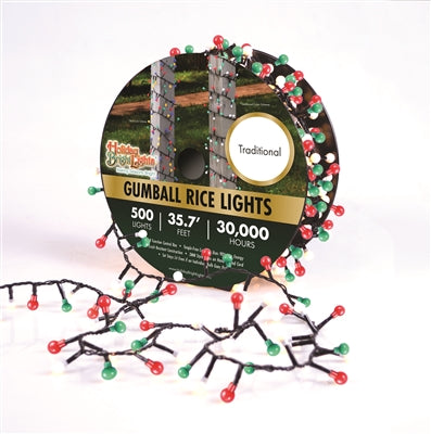 Holiday Bright Lights Gumball Rice Lights 500L Traditional Multi Light Set (Reel)