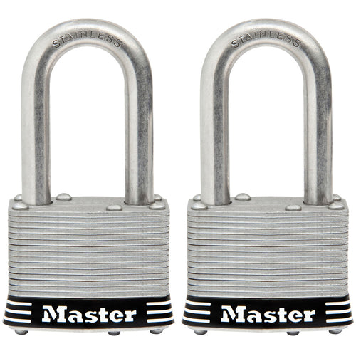 Master Lock 1-3/4in (44mm) Wide Laminated Stainless Steel Pin Tumbler Padlock with 1-1/2in (38mm) Shackle 2-pack