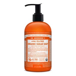 Organic Sugar Soap, 4-In-1, Tea Tree, 12-oz.