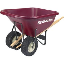 Poly Wheelbarrow, 4-Ply Knobby Tires, Maroon, 10-Cu.-Ft.