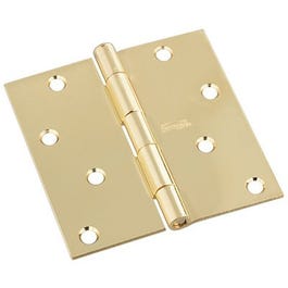 Door Hinge, Interior, Square-Edge, Polished Brass, 4-In.