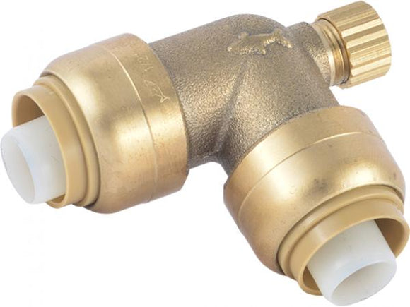 Sharkbite Brass Push 90° Elbow with Drain / Vent 1/2 in. x 1/2 in. x 1/8 in. NPSM (1/2 in. x 1/2 in. x 1/8 in. NPSM)